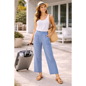 Chico’s 100% Linen Blue Pants Relaxed Straight Ankle Size 10R